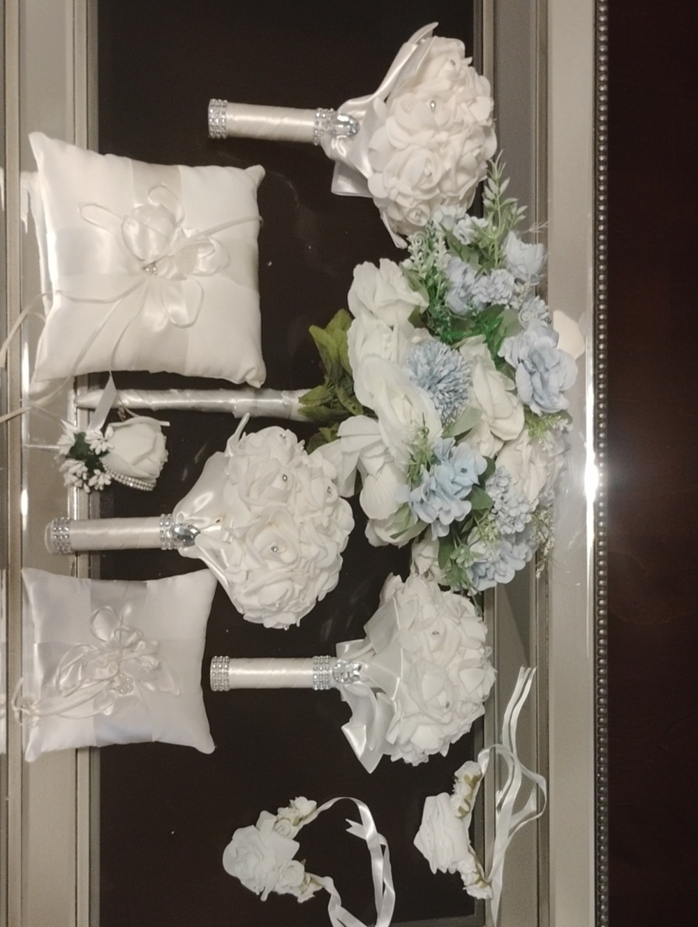 Elegant White Silk Wedding Bouquet and Accessories Set